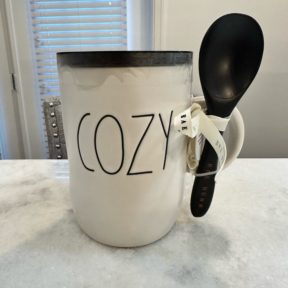 Rae Dunn “Cozy” Ceramic Mug with Wooden Lid and Spoon coffee mug